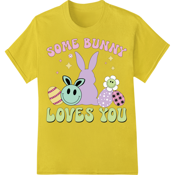 Groovy Easter 'Some Bunny Loves You' DTF Print Transfer on yellow shirt - SUPERDTF-DTF Prints-DTF Transfers-Custom DTF Prints