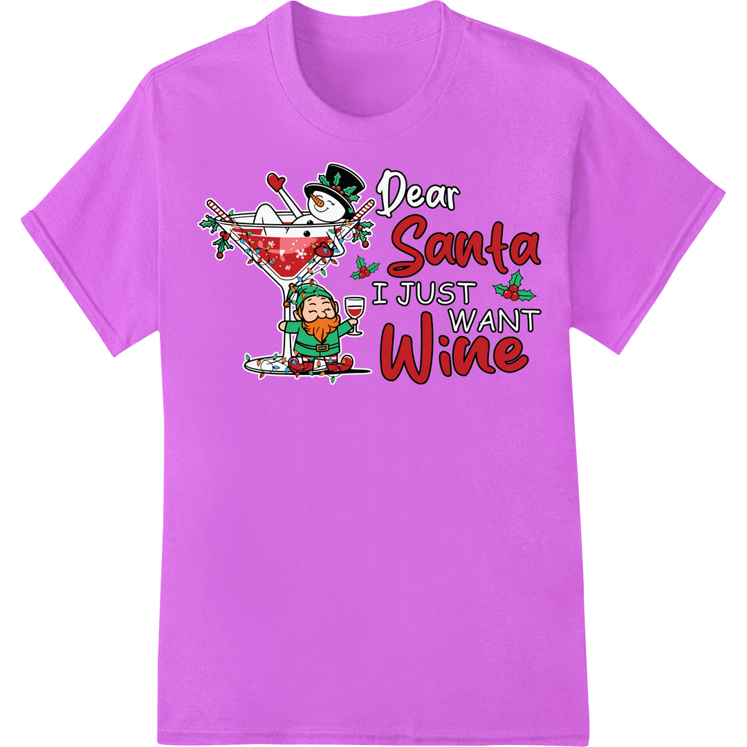 Cheers to Wine: Funny Christmas DTF Print Transfer on purple shirt - SUPERDTF-DTF Prints-DTF Transfers-Custom DTF Prints