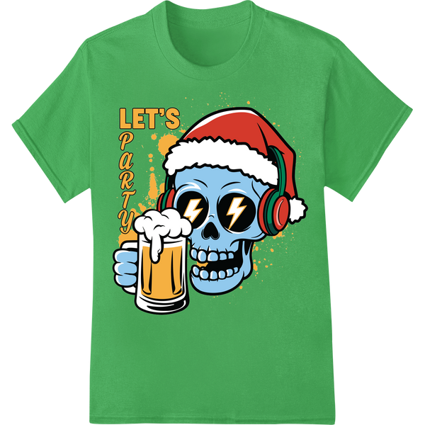 Festive Skull Beer Mug DTF Print for Edgy Christmas Style on green shirt - SUPERDTF-DTF Prints-DTF Transfers-Custom DTF Prints