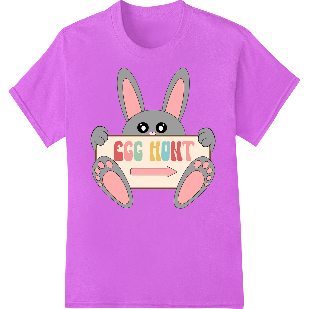 Groovy Easter Bunny 'Egg Hunt' Heat Transfer Design on purple shirt - SUPERDTF-DTF Prints-DTF Transfers-Custom DTF Prints