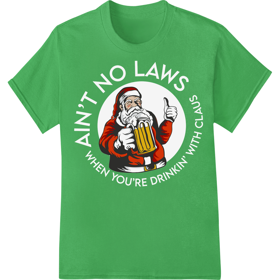 Jolly Santa Beer Mug Christmas DTF Print Heat Transfer on green shirt - SUPERDTF-DTF Prints-DTF Transfers-Custom DTF Prints