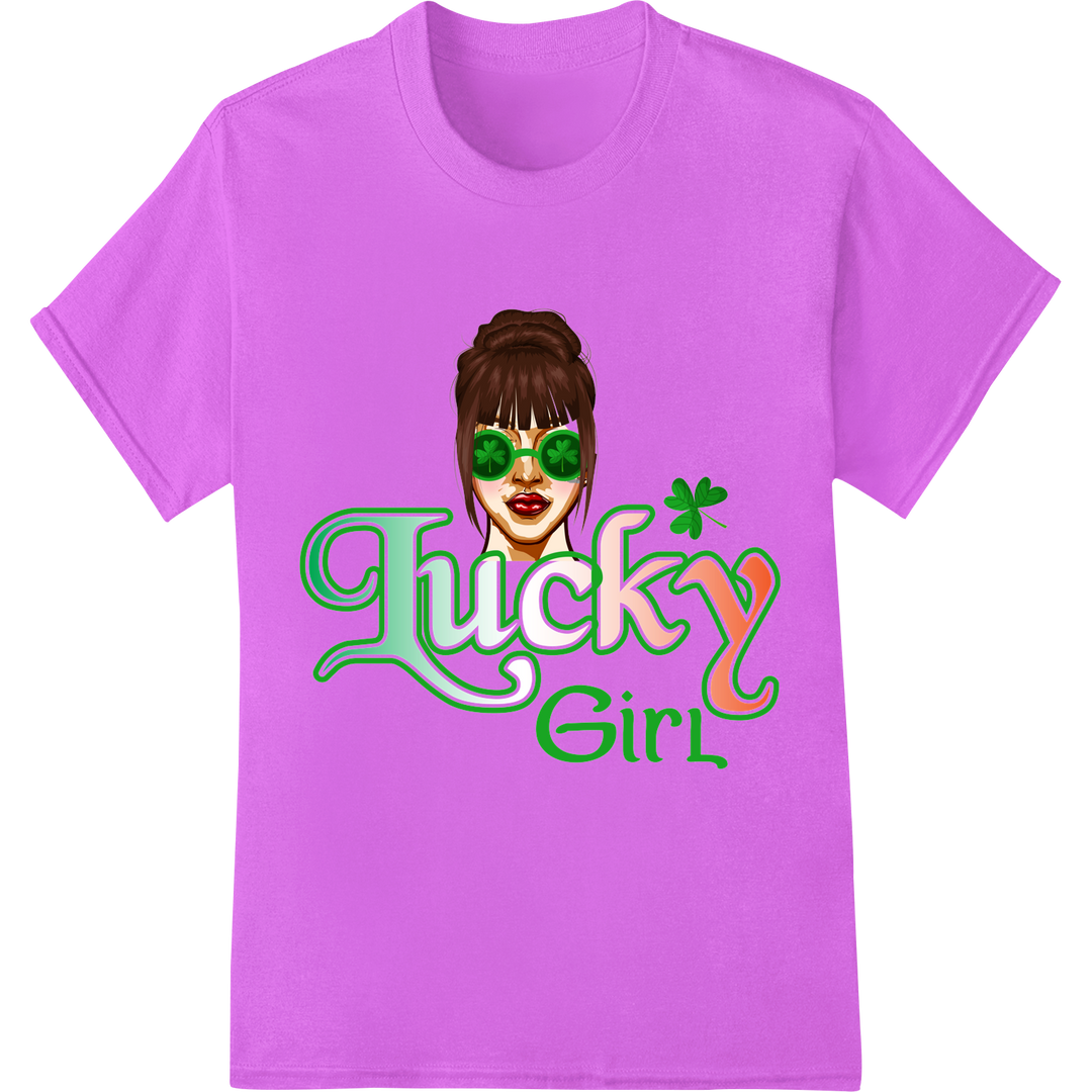 Lucky Girl: Festive St. Patrick's Day DTF Print Transfer on purple shirt - SUPERDTF-DTF Prints-DTF Transfers-Custom DTF Prints