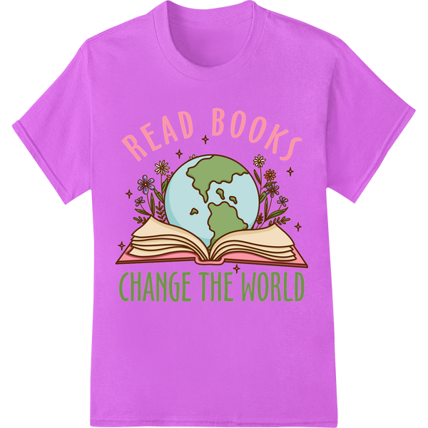 Inspire Readers: 'Read Books Change the World' DTF Print on purple shirt - SUPERDTF-DTF Prints-DTF Transfers-Custom DTF Prints