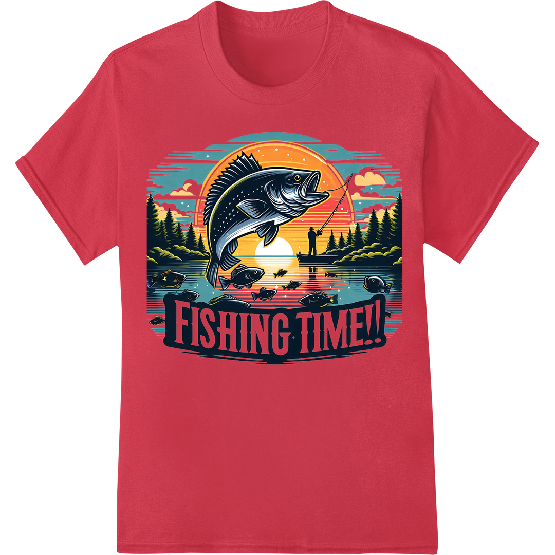 Fishing Time: Vibrant DTF Print Heat Transfer for Anglers on red shirt - SUPERDTF-DTF Prints-DTF Transfers-Custom DTF Prints