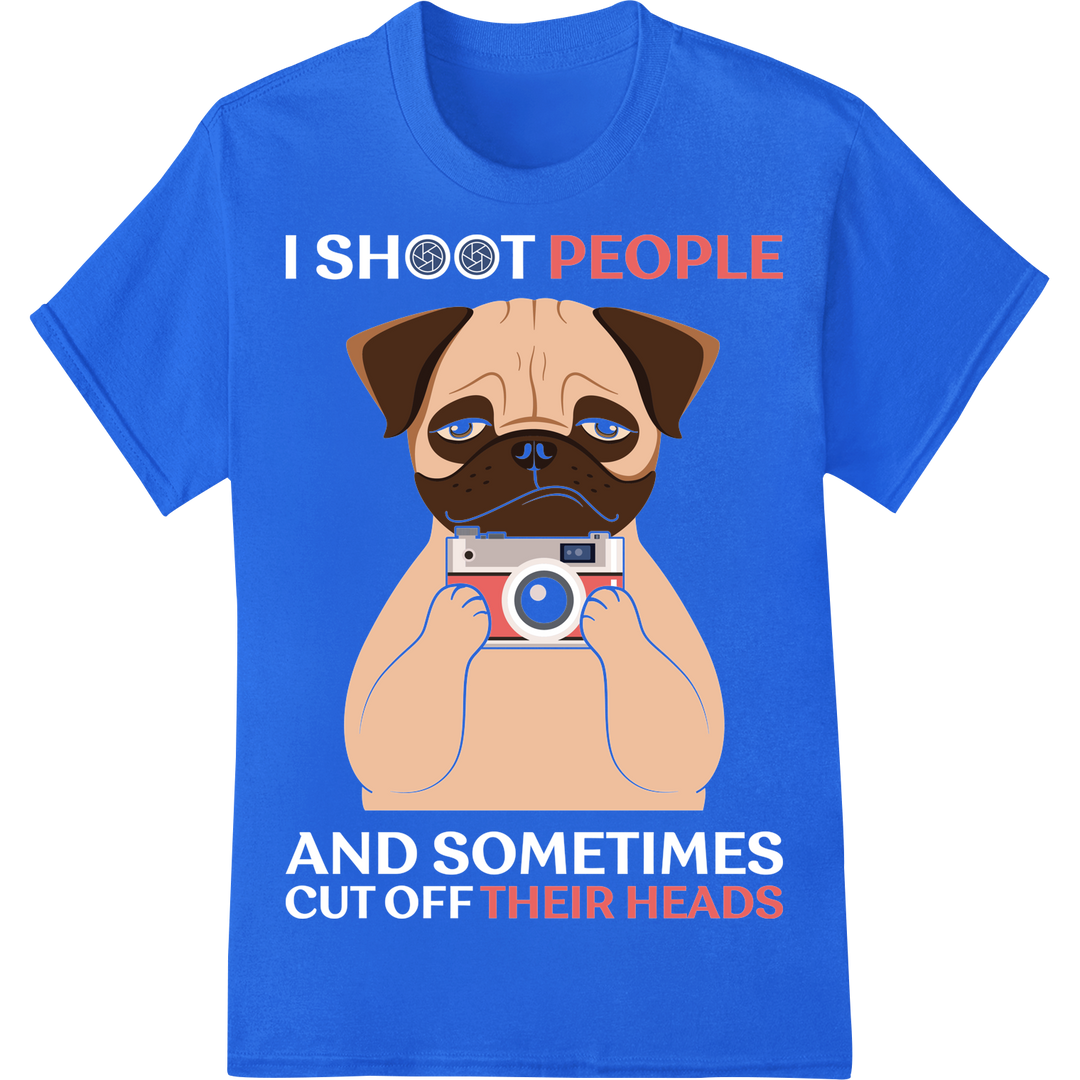 Adorable Pug Photographer - Snap Up This Cute Design on blue shirt - SUPERDTF-DTF Prints-DTF Transfers-Custom DTF Prints