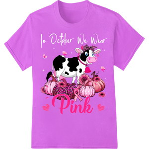 Adorable Pink Cow Halloween Pumpkin Print on purple shirt - SUPERDTF-DTF Prints-DTF Transfers-Custom DTF Prints