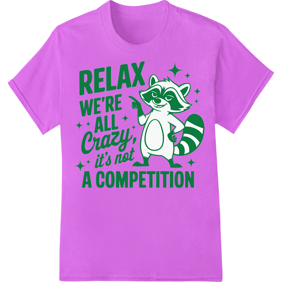 Embrace the Crazy: Playful Raccoon DTF Print Heat Transfer on purple shirt - SUPERDTF-DTF Prints-DTF Transfers-Custom DTF Prints