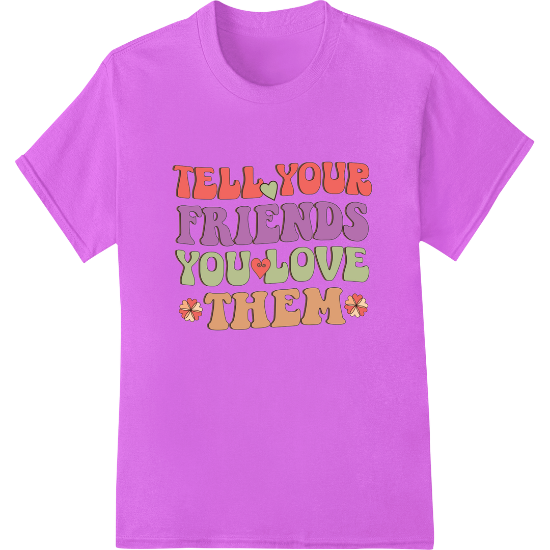 Retro 'Tell Your Friends You Love Them' Valentine's Day Print on purple shirt - SUPERDTF-DTF Prints-DTF Transfers-Custom DTF Prints