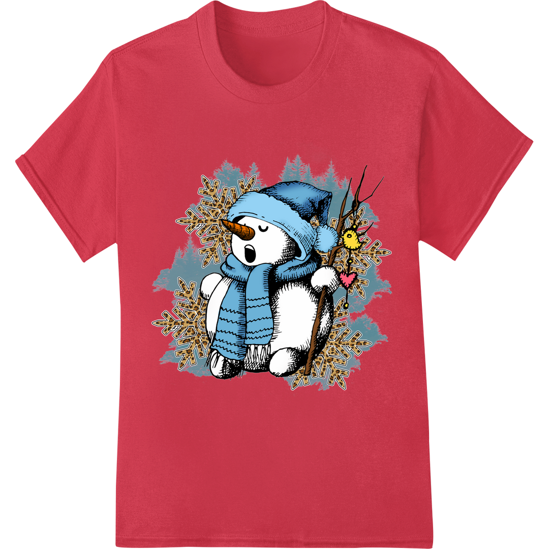 Frosty's Winter Wonderland: Enchanting Snowman DTF Print on red shirt - SUPERDTF-DTF Prints-DTF Transfers-Custom DTF Prints