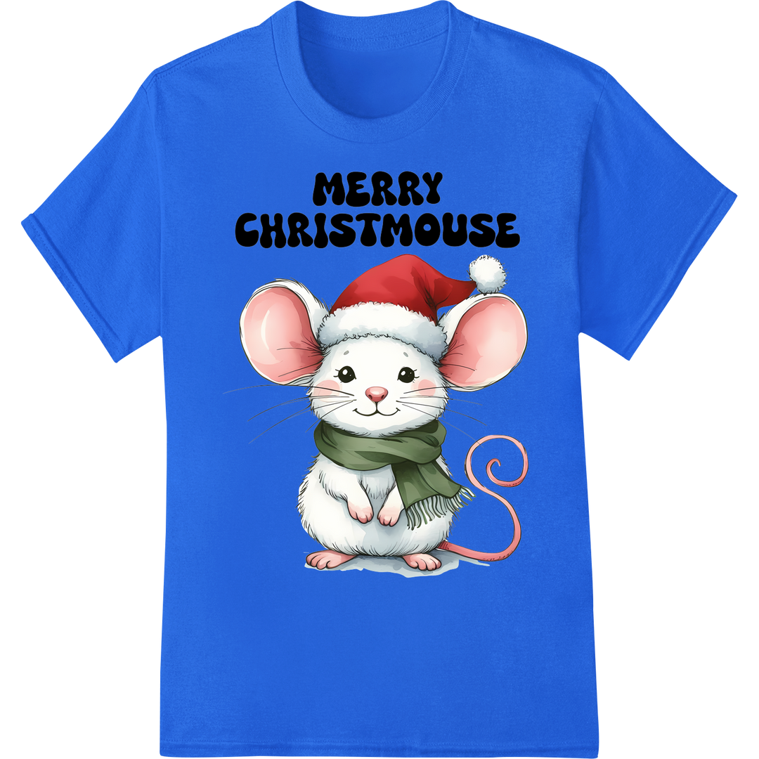 Adorable 'Merry Christmouse' DTF Print Heat Transfer on blue shirt - SUPERDTF-DTF Prints-DTF Transfers-Custom DTF Prints