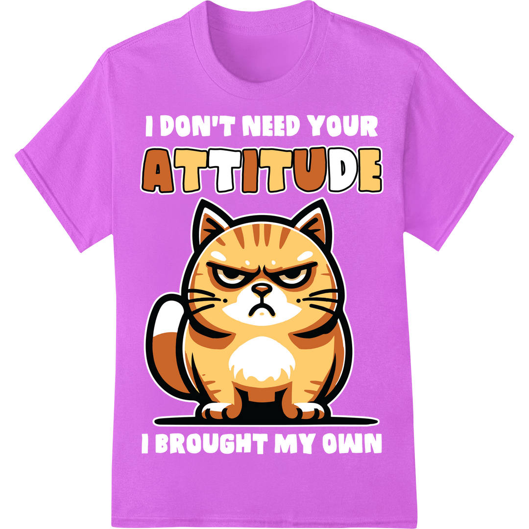 Sassy 'Attitude Cat' DTF Print Heat Transfer | Funny Feline on purple shirt - SUPERDTF-DTF Prints-DTF Transfers-Custom DTF Prints