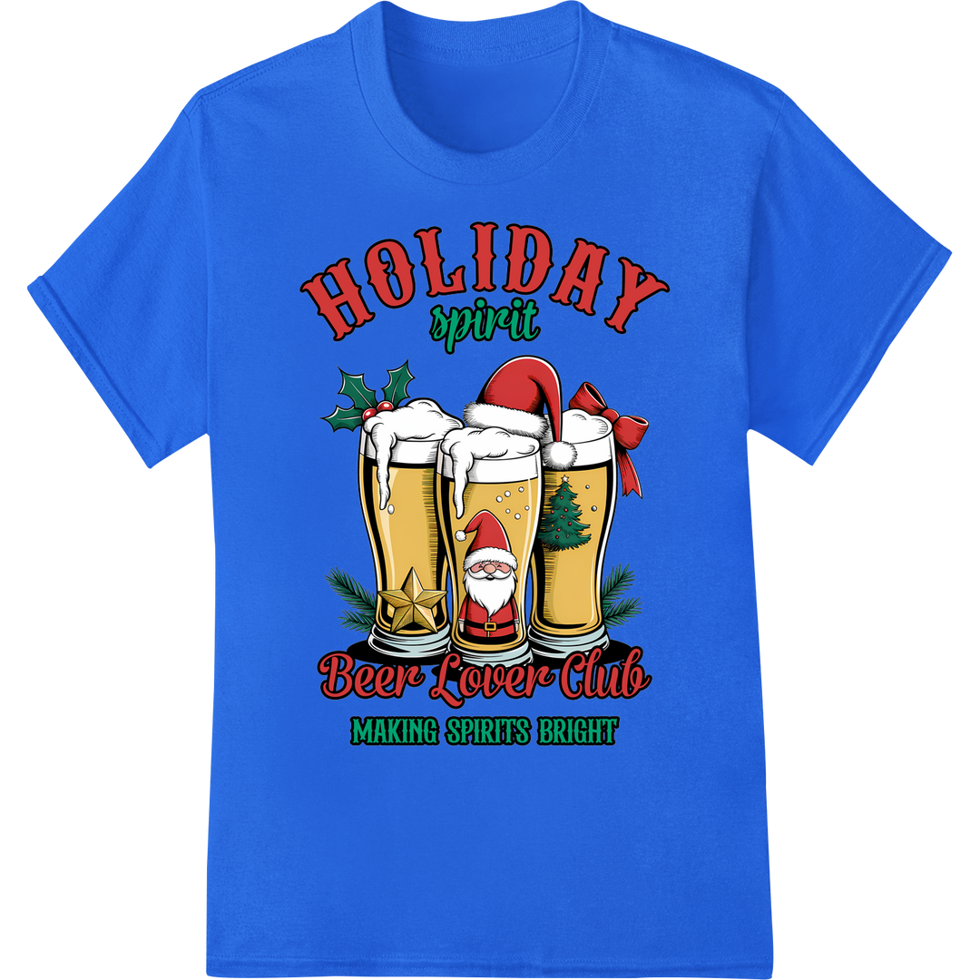 Festive Holiday Spirit Beer Lover Club DTF Print Transfer on blue shirt - SUPERDTF-DTF Prints-DTF Transfers-Custom DTF Prints