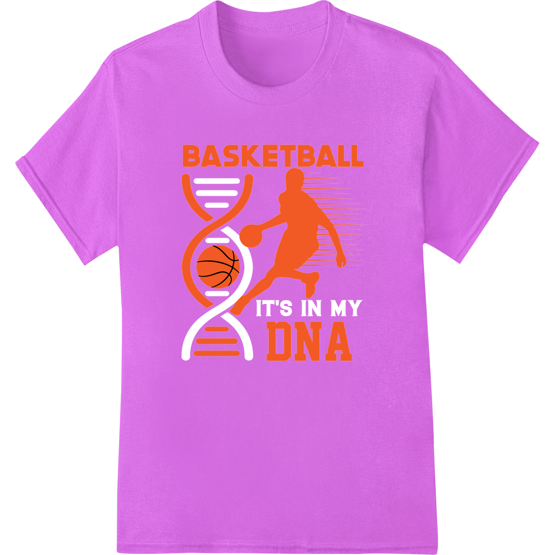 Slam Dunk Style: Bold Basketball DNA DTF Print Heat Transfer on purple shirt - SUPERDTF-DTF Prints-DTF Transfers-Custom DTF Prints