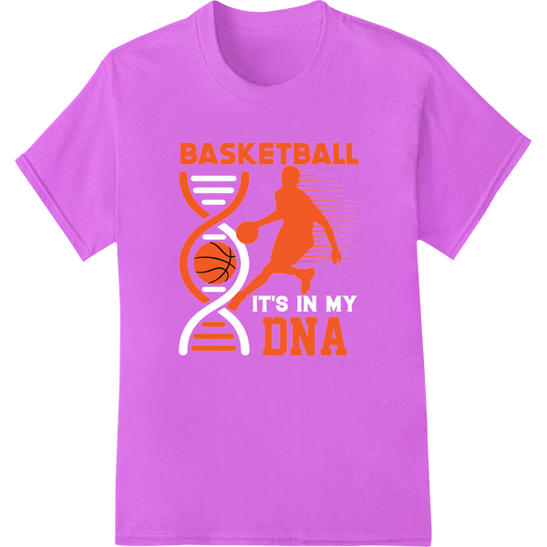 Slam Dunk Style: Bold Basketball DNA DTF Print Heat Transfer on purple shirt - SUPERDTF-DTF Prints-DTF Transfers-Custom DTF Prints