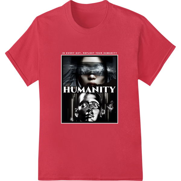 Innovative t shirt prints design on Glitchy Robotic Face Proclaiming HUMANITY Dystopian DTF Print