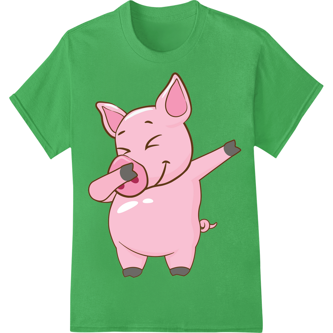 Adorable Cartoon Pig DTF Print Heat Transfer | Farm Animal on green shirt - SUPERDTF-DTF Prints-DTF Transfers-Custom DTF Prints