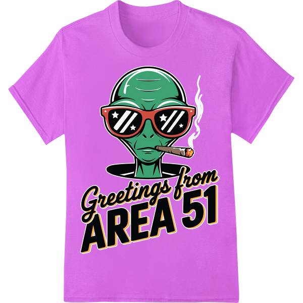 Sarcastic Alien Area 51 Greeting DTF Print Heat Transfer on purple shirt - SUPERDTF-DTF Prints-DTF Transfers-Custom DTF Prints