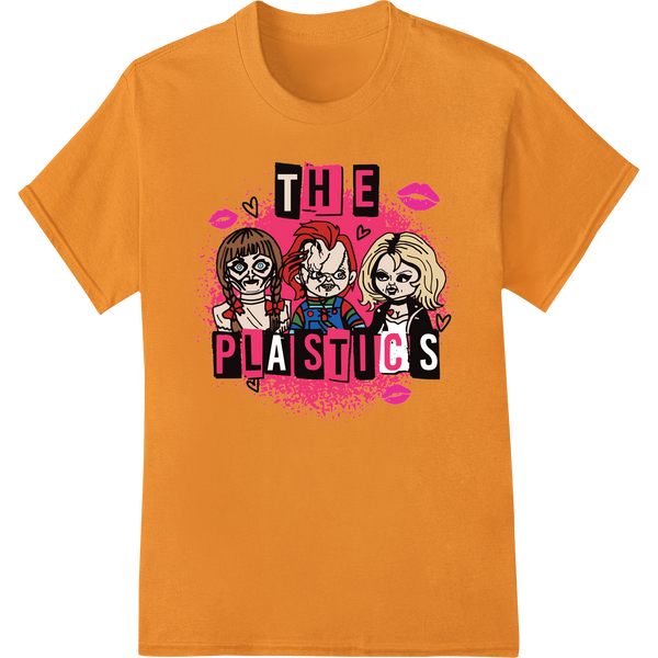 Edgy 'The Plastics' Punk Dolls DTF Print Heat Transfer on orange shirt - SUPERDTF-DTF Prints-DTF Transfers-Custom DTF Prints