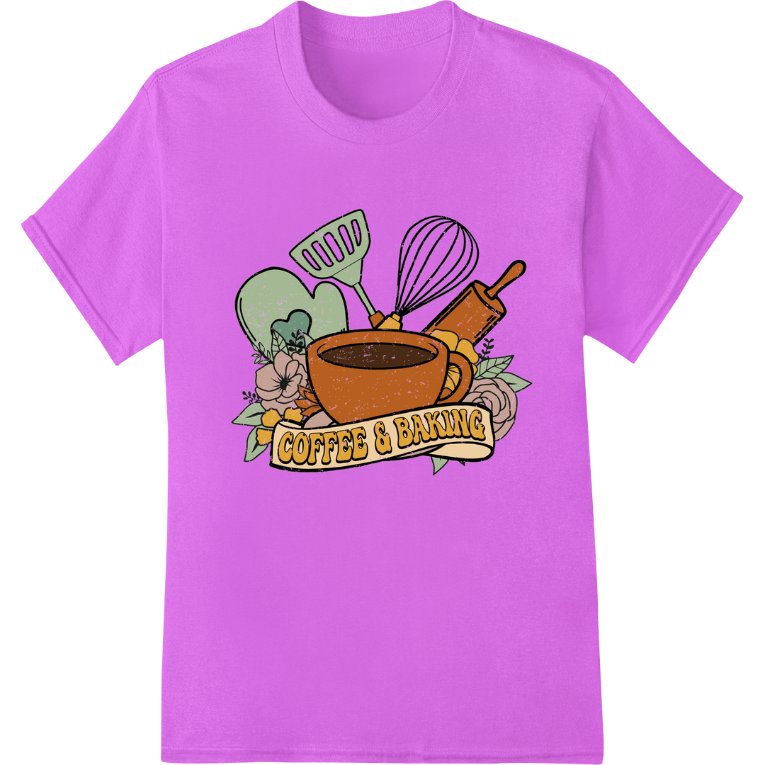 Retro Coffee & Baking DTF Print | Vintage Kitchen Decor on purple shirt - SUPERDTF-DTF Prints-DTF Transfers-Custom DTF Prints