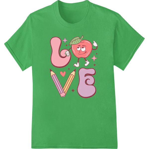 Adorable 'LOVE' Teacher Valentine's Day DTF Print Transfer on green shirt - SUPERDTF-DTF Prints-DTF Transfers-Custom DTF Prints