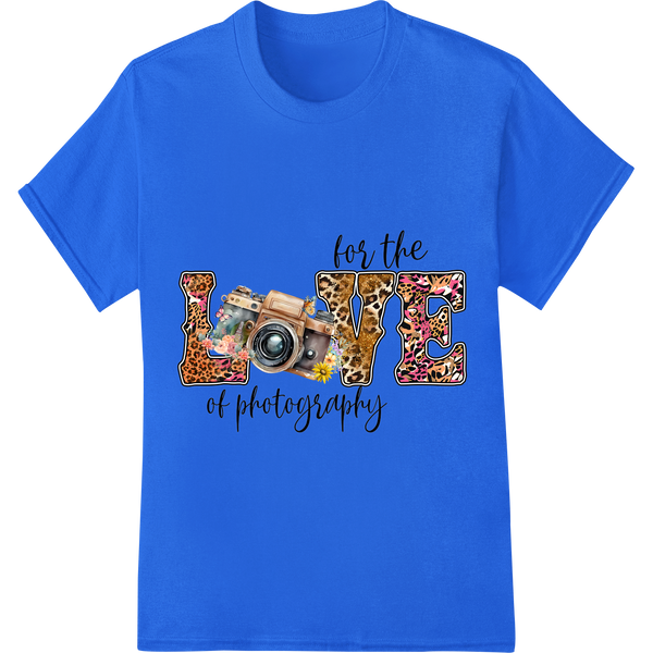 Retro Photography Love DTF Print Heat Transfer | Artistic Tee on blue shirt - SUPERDTF-DTF Prints-DTF Transfers-Custom DTF Prints