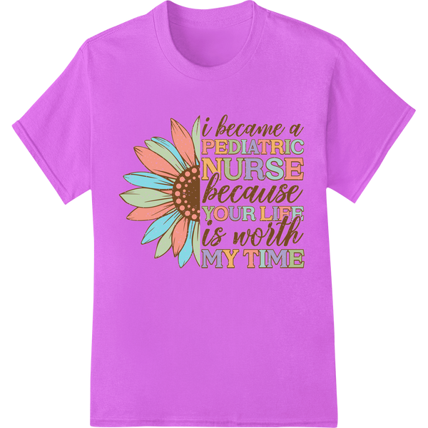 Pediatric Nurse Sunflower DTF Print Heat Transfer Design on purple shirt - SUPERDTF-DTF Prints-DTF Transfers-Custom DTF Prints