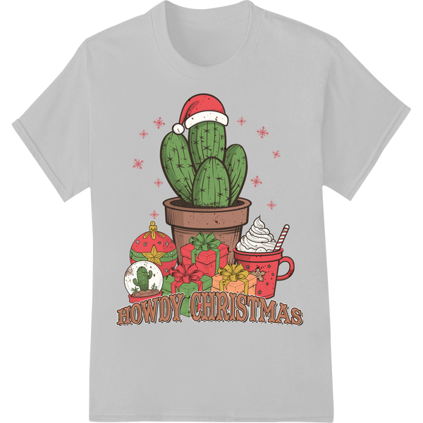 Festive Howdy Christmas Cactus Western DTF Print Transfer on white shirt - SUPERDTF-DTF Prints-DTF Transfers-Custom DTF Prints