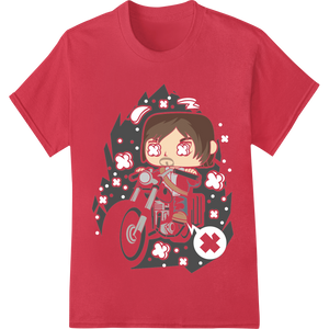 Durable innovative apparel printing applied to Chibi Biker Motorcycle Cartoon DTF Print Heat Transfer