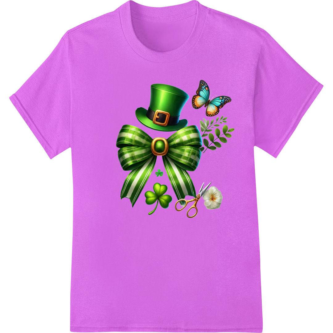 Festive St. Patrick's Bow with Butterfly DTF Print Transfer on purple shirt - SUPERDTF-DTF Prints-DTF Transfers-Custom DTF Prints