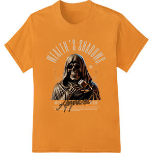 Premium quality heat transfer on Haunting Hooded Skeleton: Macabre DTF Print Heat Transfer