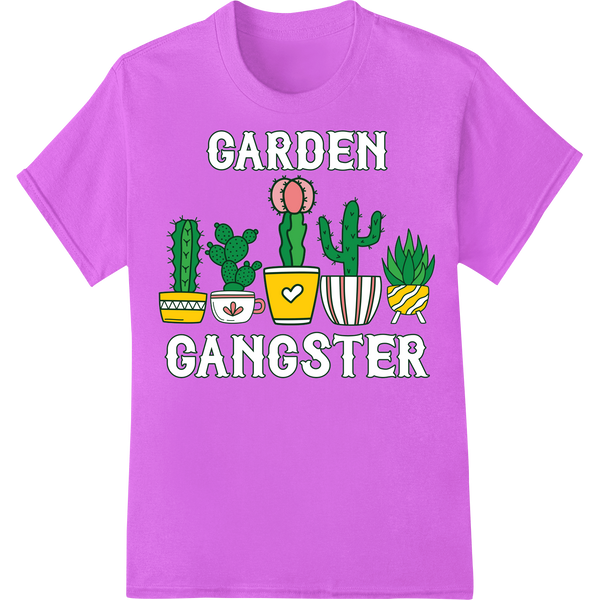 Garden Gangster: Quirky Cactus DTF Heat Transfer for Plant Lovers on purple shirt - SUPERDTF-DTF Prints-DTF Transfers-Custom DTF Prints