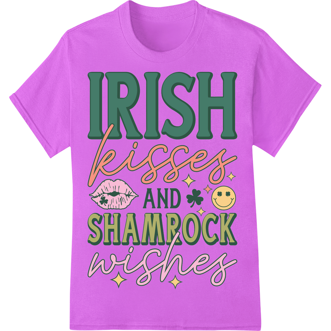 Vintage Irish Kisses & Shamrock Wishes St. Patrick's Day on purple shirt - SUPERDTF-DTF Prints-DTF Transfers-Custom DTF Prints