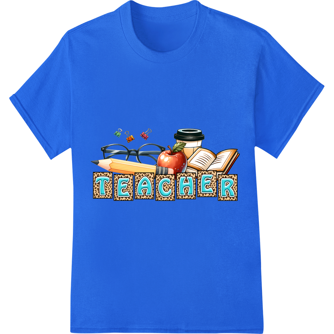 Heartfelt Teacher Appreciation | Vibrant Heat Transfer on blue shirt - SUPERDTF-DTF Prints-DTF Transfers-Custom DTF Prints