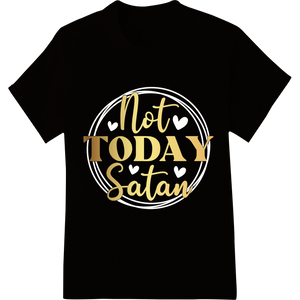 Not Today Satan: Bold Gold Typography Heat Transfer Print made with premium custom garment printing