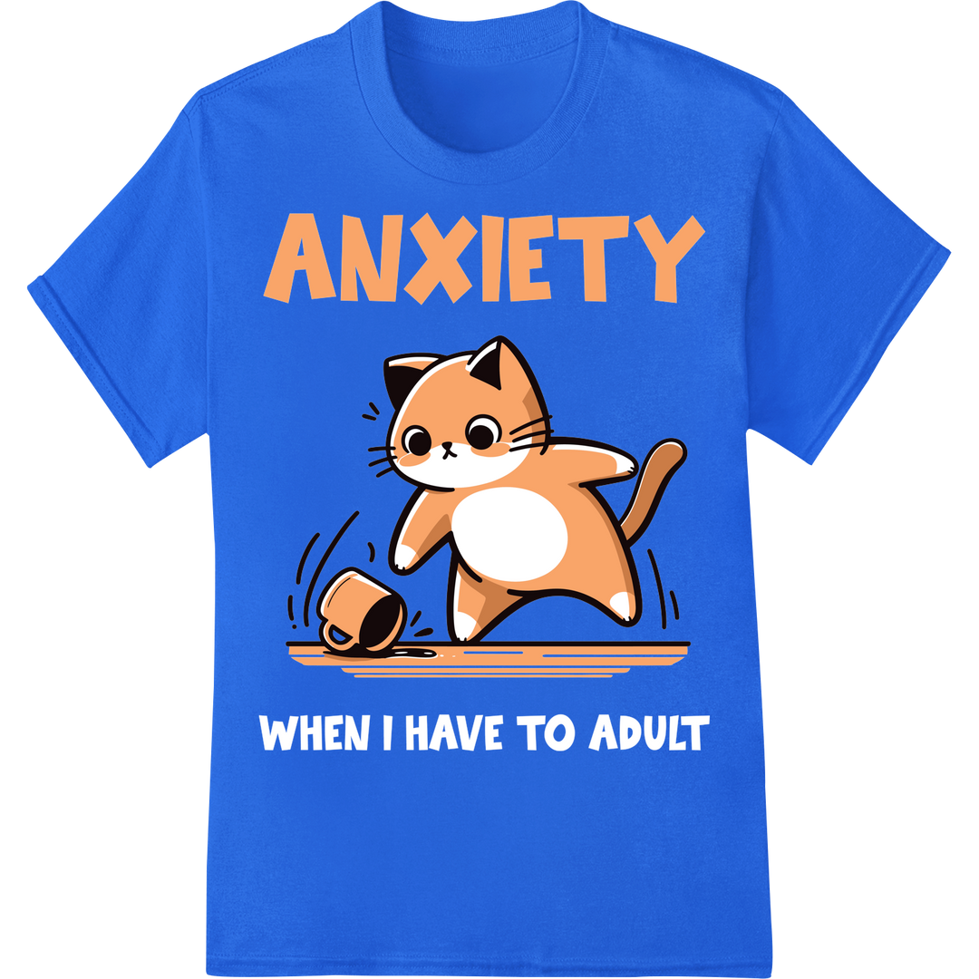 Anxious Cat: Striking Mental Health Awareness DTF Print on blue shirt - SUPERDTF-DTF Prints-DTF Transfers-Custom DTF Prints