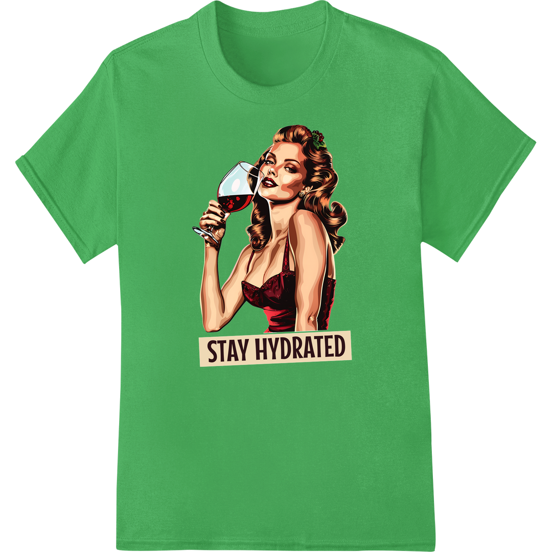 Vintage Pinup 'Stay Hydrated' DTF Print Heat Transfer on green shirt - SUPERDTF-DTF Prints-DTF Transfers-Custom DTF Prints