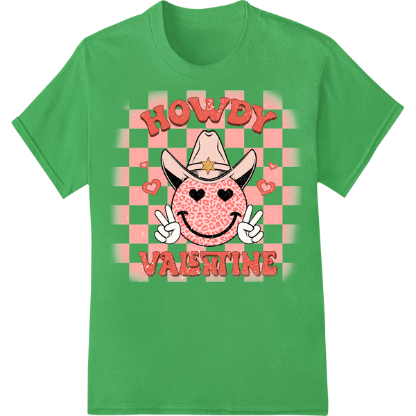 Retro Cowboy Heart: Adorable Valentine's Day DTF Print on green shirt - SUPERDTF-DTF Prints-DTF Transfers-Custom DTF Prints