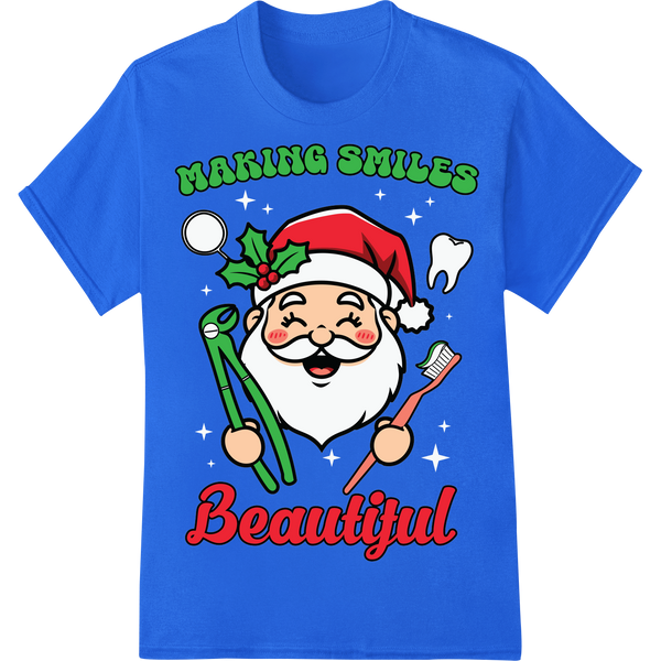 Santa Dental Checkup | Funny Christmas DTF Print Transfer on blue shirt - SUPERDTF-DTF Prints-DTF Transfers-Custom DTF Prints