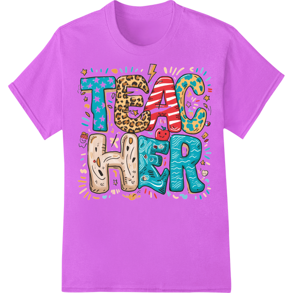 Retro Teacher Style: Vibrant DTF Print Heat Transfer on purple shirt - SUPERDTF-DTF Prints-DTF Transfers-Custom DTF Prints