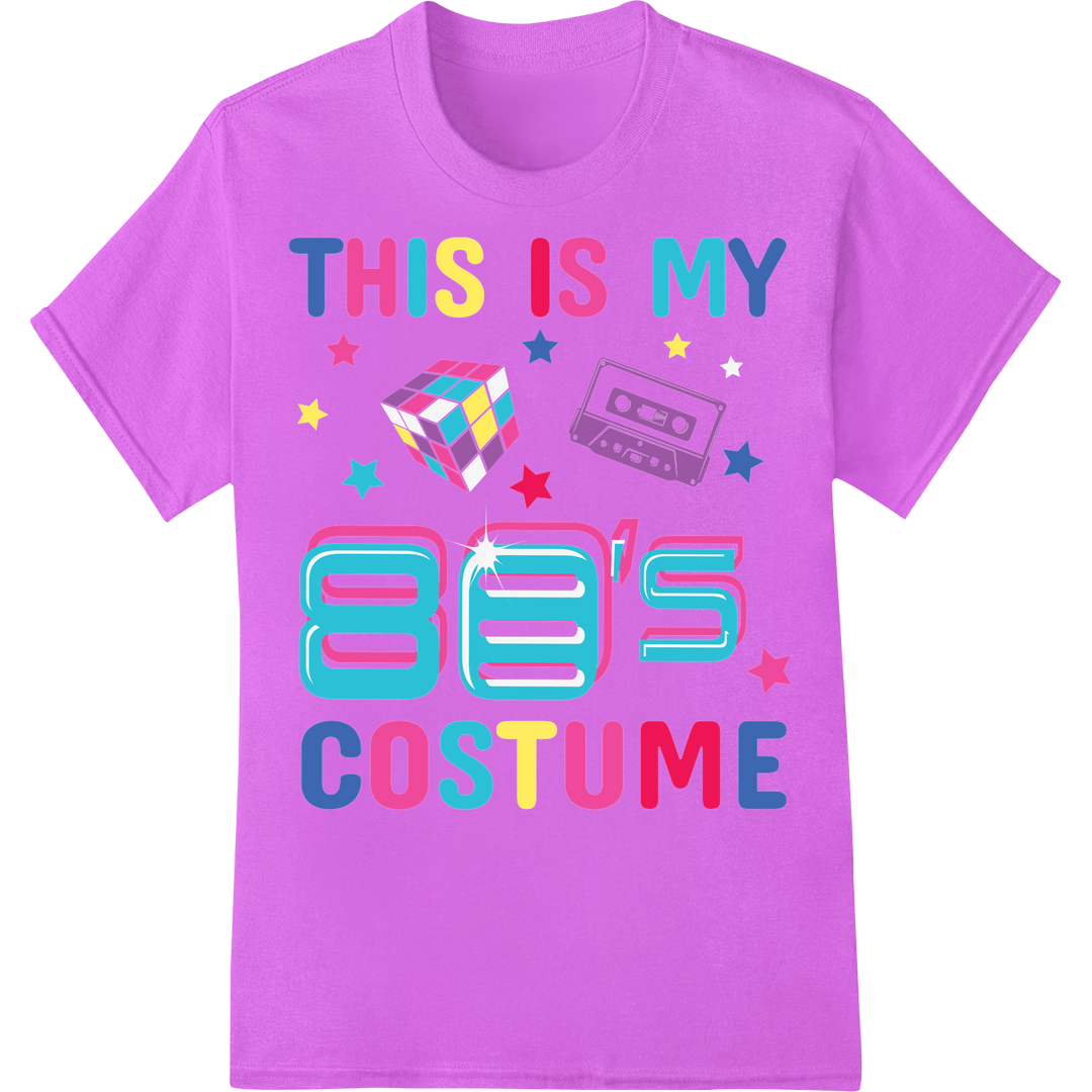 Radical 80s Throwback 'THIS IS MY COSTUME' DTF Print Transfer on purple shirt - SUPERDTF-DTF Prints-DTF Transfers-Custom DTF Prints