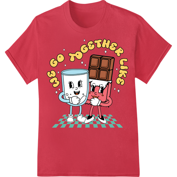 Milk & Chocolate: The Perfect Valentine's Day Pair on red shirt - SUPERDTF-DTF Prints-DTF Transfers-Custom DTF Prints