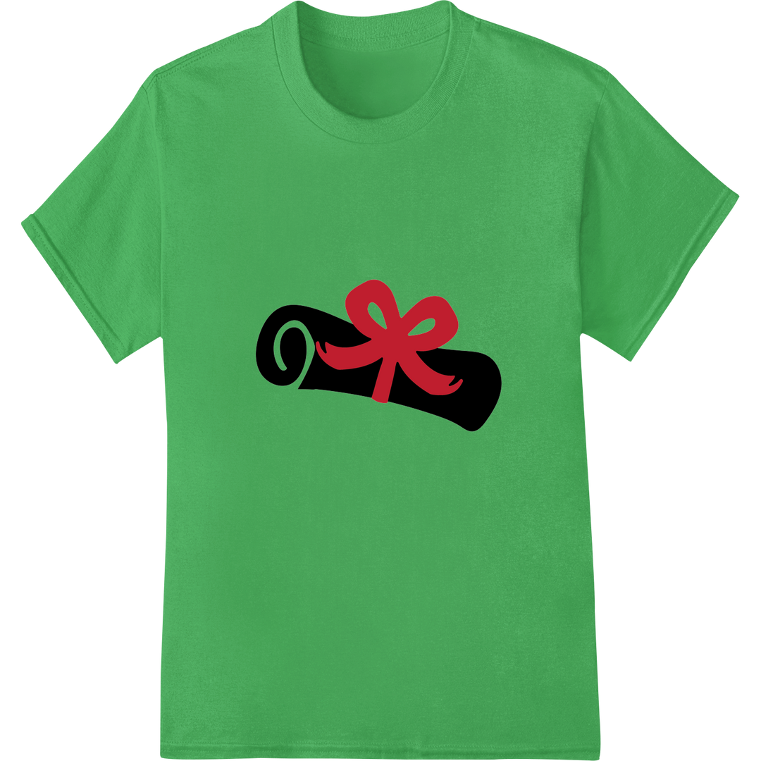 Festive Red Gift Bow DTF Print for Holiday Crafts & Apparel on green shirt - SUPERDTF-DTF Prints-DTF Transfers-Custom DTF Prints