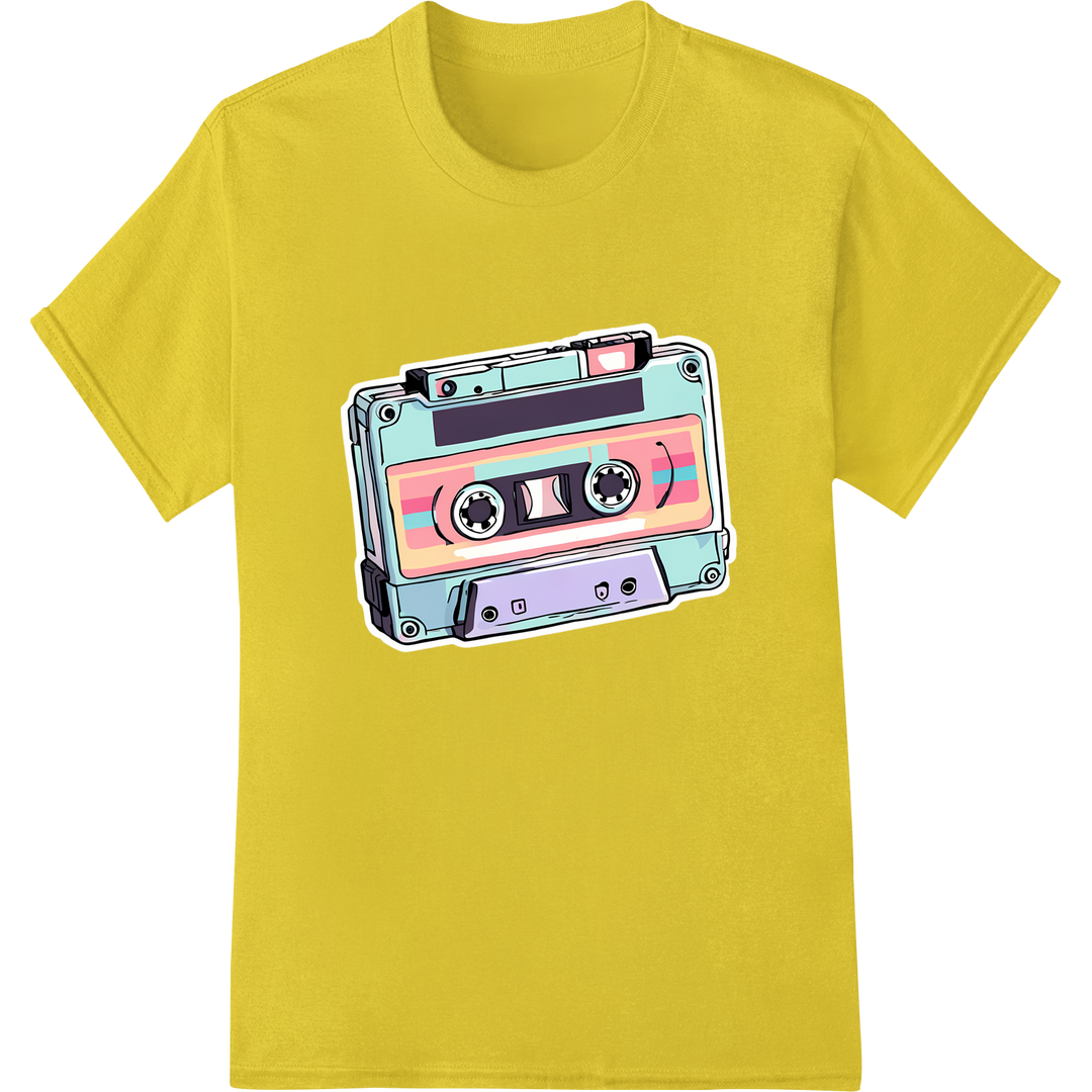 Retro Cassette Vibes: '80s Nostalgia DTF Heat Transfer on yellow shirt - SUPERDTF-DTF Prints-DTF Transfers-Custom DTF Prints