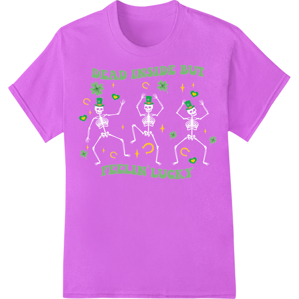 Dead Inside But Lucky - St. Patrick's Skeleton DTF Print on purple shirt - SUPERDTF-DTF Prints-DTF Transfers-Custom DTF Prints