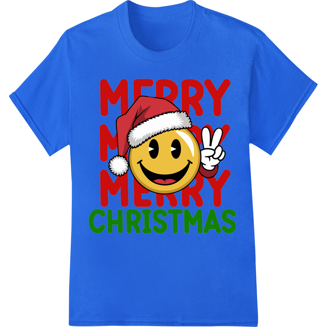 Retro Christmas Emoji Cheer Heat Transfer Print on blue shirt - SUPERDTF-DTF Prints-DTF Transfers-Custom DTF Prints