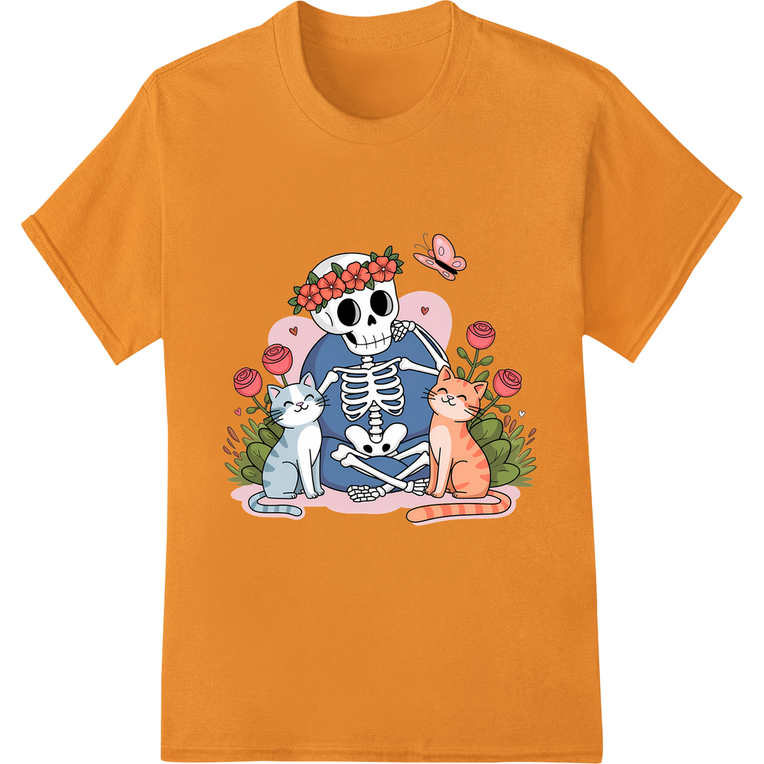 Spooky Skeleton Valentine's Day DTF Print Heat Transfer on orange shirt - SUPERDTF-DTF Prints-DTF Transfers-Custom DTF Prints