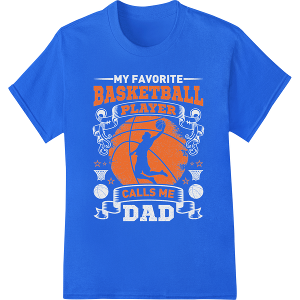 Bold Basketball Player DTF Heat Transfer for Sports Gear on blue shirt - SUPERDTF-DTF Prints-DTF Transfers-Custom DTF Prints