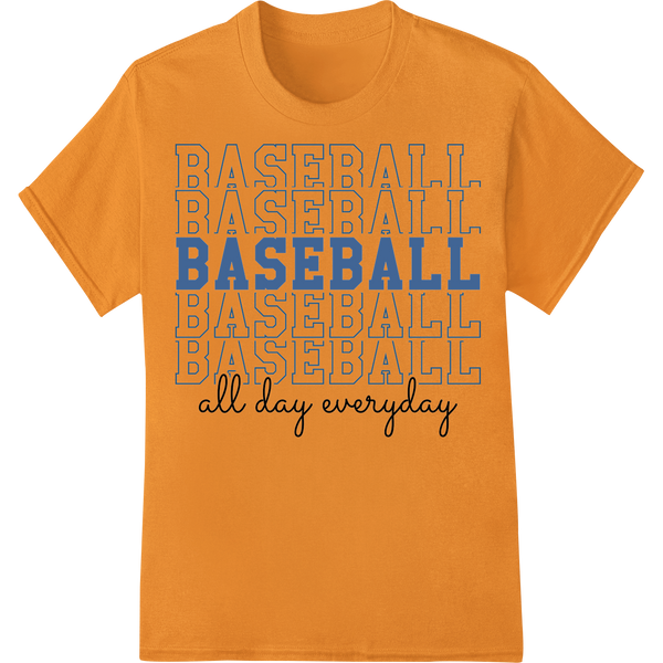 Bold Blue Baseball Typography | Super DTF Heat Transfer Print on orange shirt - SUPERDTF-DTF Prints-DTF Transfers-Custom DTF Prints