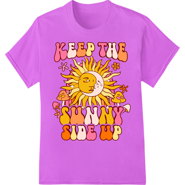 Retro yellow smiling sun illustration, perfect for vibrant DTF prints and custom heat transfer apparel designs.