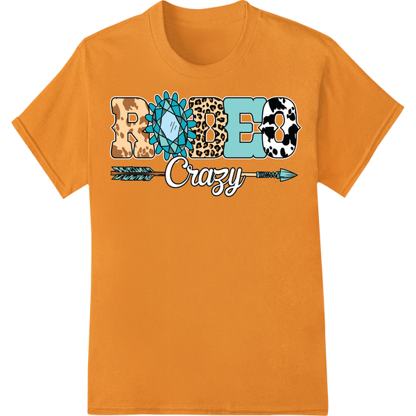 Retro Rodeo Crazy DTF Print Heat Transfer | Western Style on orange shirt - SUPERDTF-DTF Prints-DTF Transfers-Custom DTF Prints